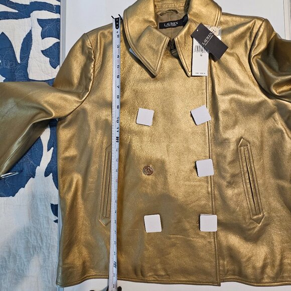 NWT Lauren Ralph Lauren Women's Metallic Leather Peacoat Size 16 - Picture 13 of 14